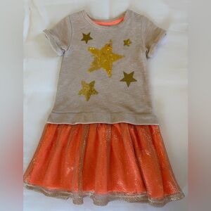 Cat & Jack Girls Star Sequin Dress Gold & Coral w/ Tulle Skirt Size 6x